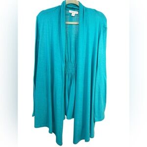 Coldwater Creek cardigan open front smocking in the back size 1X turquoise